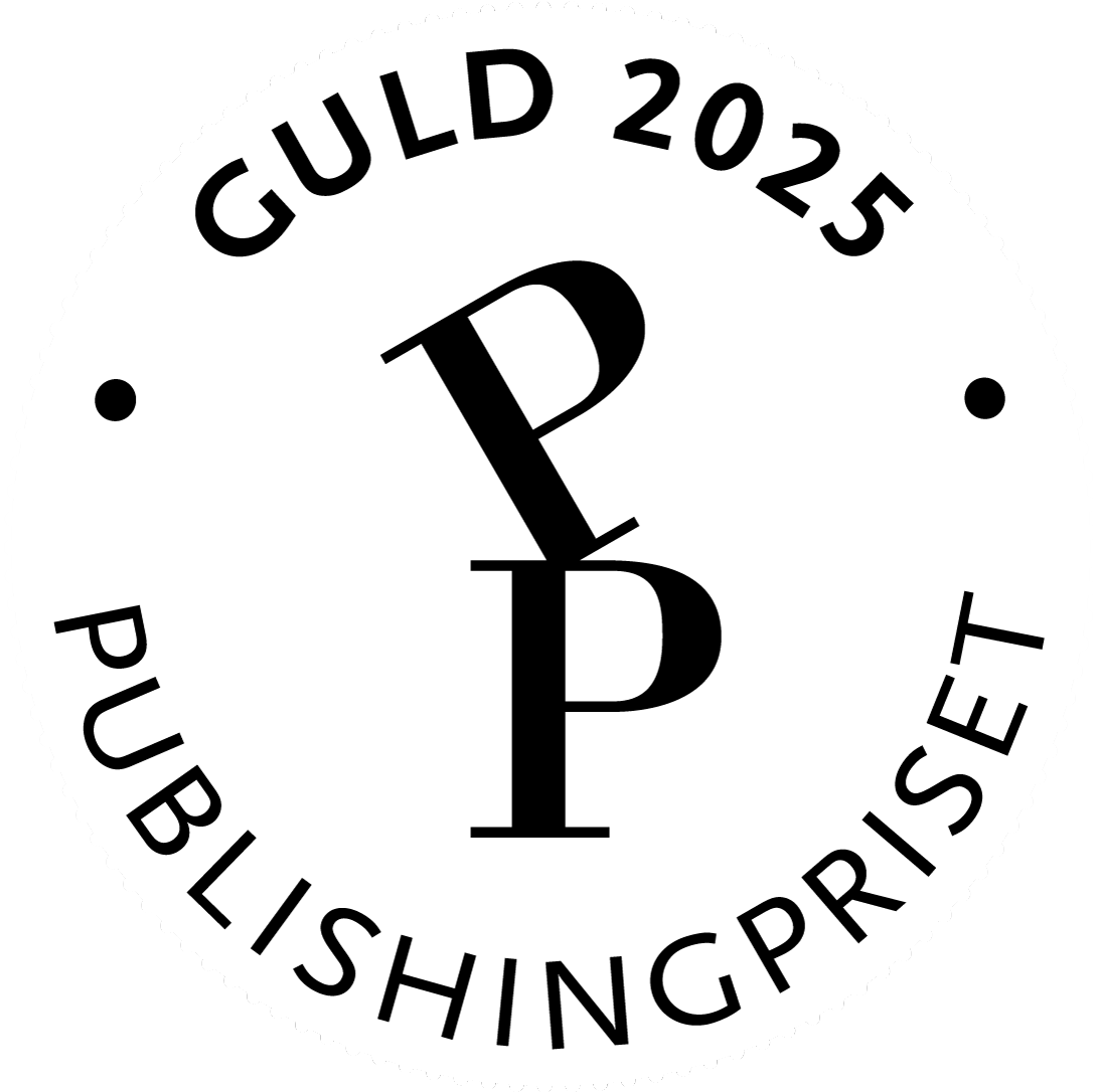 Svart och vit logotyp för vinnaren av Publishingpriset 2025. 