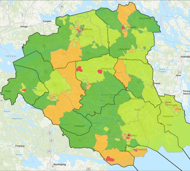 Karta över Sörmland.